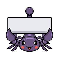 Cute purple scorpion cartoon with blank sign vector