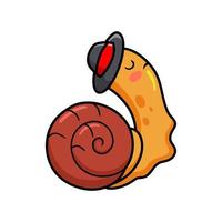 linda caricatura de caracol con sombrero negro vector