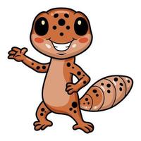 Cute leopard gecko cartoon waving hand vector