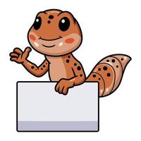 lindo, leopardo, gecko, caricatura, con, muestra en blanco vector