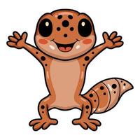 dibujos animados lindo gecko leopardo levantando las manos vector