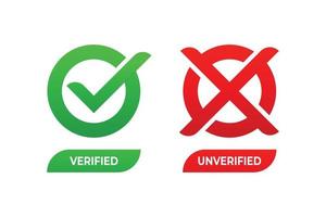 Verified and unverified button with check mark and cross mark vector element