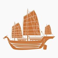 vista lateral de estilo monocromático plano aislado editable ilustración de vector de barco japonés u oriental antiguo para transporte de viajes de turismo y diseño relacionado con la educación histórica o cultural
