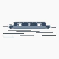 Editable Isolated Side View Narrow Boat Vector Illustration in Flat Monochrome Style for Transportation or Recreation of United Kingdom or Europe Related Design