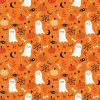 Bright and fanny halloween seamless pattern set of elements. Ghost, spiders and pumpkins vector