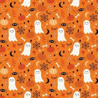 conjunto de elementos de patrones sin fisuras de halloween brillante y fanny. fantasma, arañas y calabazas vector