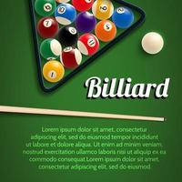 Billiards 3d poster with green table, ball and cue vector