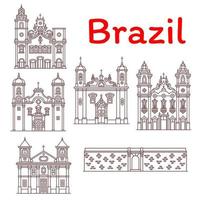 Brazil landmarks vector architecture line icons