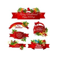 Merry Christmas wish vector greeting ribbon icons