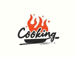 diseño de logo de cocina con fuego vector