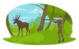 Vector hunter and hunt for elk flat design