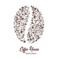 Vector coffeehouse poster of coffee cups and bean
