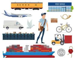Post mail delivery and postman vector flat icons