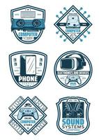 Electronics and devices retro badge shield design vector