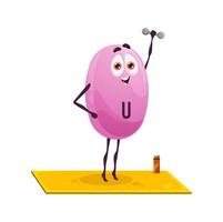 Cartoon vitamin U character on fitness, nutrient vector