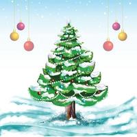 Realistic christmas tree with snowy card background vector