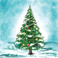 Christmas tree in winter holiday card background vector