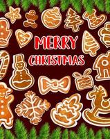 Christmas cookie greeting card with Xmas tree vector