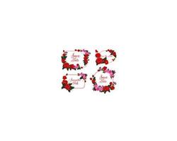 tarjeta de invitación de boda con marco de flores rojas vector