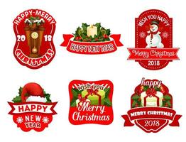 Christmas New Year holiday vector greeting icons