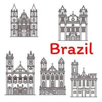 Brazil landmarks vector architecture line icons