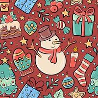 Christmas Doodle Cute Seamless Pattern Background vector