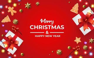 Christmas background with decoration and gift. Merry Christmas and Happy new year vector