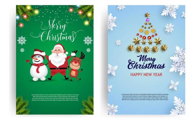 Christmas background poster, banner, covers with decoration Santa claus and sparkling star.