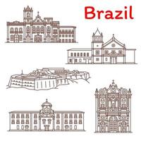 Brazil landmarks vector architecture line icons