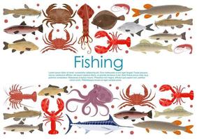 Vector seafood fishing poster of fresh fish