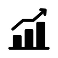 Analytics icon with bar chart and arrow in black outline style vector