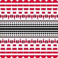 Seamless pattern with red teardrop shape and black long oval shape, white line cut through, decorate with small circle shape on white background. vector