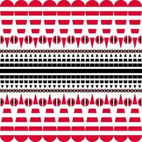 Seamless pattern with red teardrop shape and black long oval shape, white line cut through, decorate with small circle shape on white background. vector