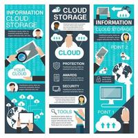 Online storage and cloud technologies banner vector