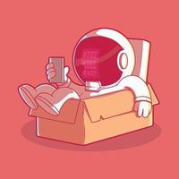 un astronauta dentro de una ilustración de vector de caja. tecnología, marca, concepto de diseño divertido.