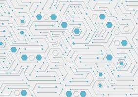 Futuristic electronic circuit technology and hexagon on while background. Hi-tech digital data connection system. Computer motherboard. Communication and engineering concept. Vector illustration.