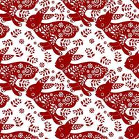 Christmas ornament with red rabbits. Seamless christmas pattern vector