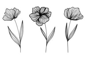 Abstract vector flowers black. Black and white.