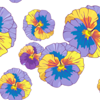 pansies floral seamless pattern. viola, yellow and purple flowers png