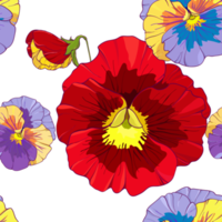 Bright red and orange flowers of pansy . Seamless  pattern. Hand drawing  illustration. png