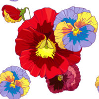 Bright red and orange flowers of pansy . Seamless  pattern. Hand drawing  illustration. png