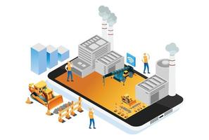 ilustración de instalaciones de fabricación de fábrica inteligente isométrica, adecuada para diagramas, infografías, ilustración de libros, activos de juegos y otros activos relacionados con gráficos vector