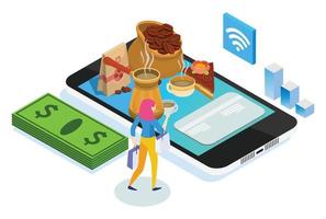 Modern Isometric Smart Cashless Online Grocery Illustration, Suitable for Diagrams, Infographics, Book Illustration, Game Asset, And Other Graphic Related Assets