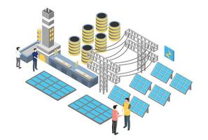 ilustración isométrica moderna de la planta de energía solar de electricidad inteligente, adecuada para diagramas, infografías, ilustración de libros, activos de juegos y otros activos relacionados con gráficos vector