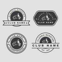 Set of scooter emblems, logos, labels and design elements. Vector illustration isolated on white background.