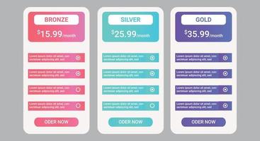 Clean simple pricing table template, Creative vector illustration of business plans