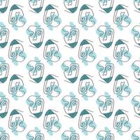 Surreal Faces One Line Seamless Pattern . Abstract Minimalistic Art design for print, cover, wallpaper, Minimal and natural wall art. Vector illustration on white background.