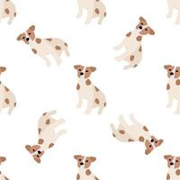 lindos perros jack russell terrier. animales del trasero. vector dibujado a mano de patrones sin fisuras. perfecto para bebés, ropa para niños, diseño de impresión, textil. Fondo blanco.