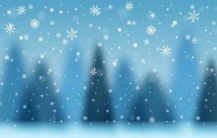 Blue Snow Flake Background with Blurred Trees vector