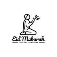 Eid mubarak outline logo design vector